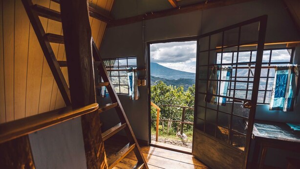 Familien-Ferienhütte, Mehrere Betten, eigenes Bad | Ausblick vom Zimmer