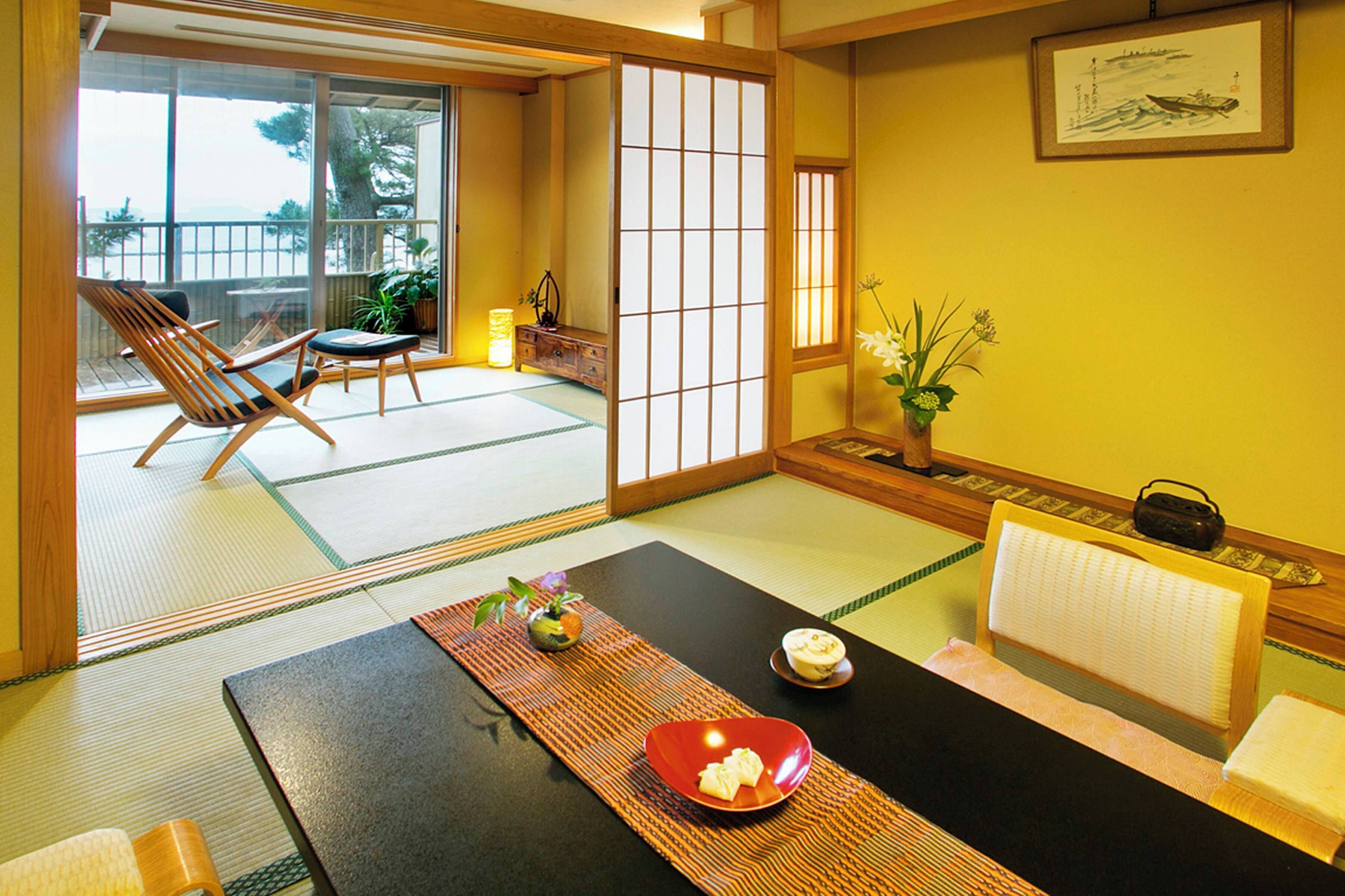 Quarto Quádruplo em estilo japonês, para não fumantes, vista para o oceano | Individualmente decorados, individualmente mobiliados, escrivaninha