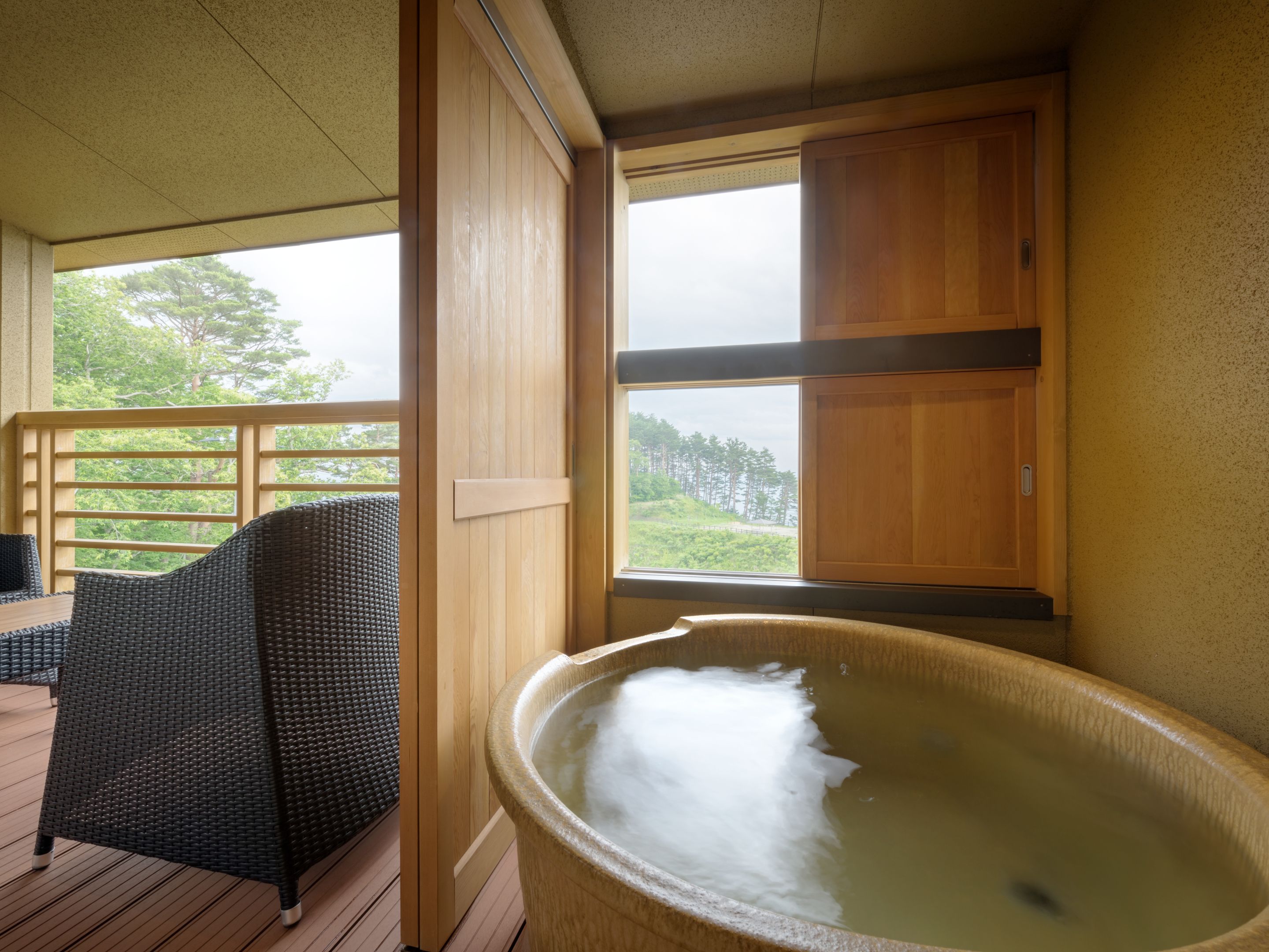 Japanese Style Room with Private Open-air Bath for 3 Guests | Bathroom | Separate tub and shower, free toiletries, hair dryer, slippers
