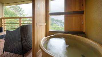 Japanese Style Room with Private Open-air Bath for 3 Guests | Bathroom | Separate tub and shower, free toiletries, hair dryer, slippers