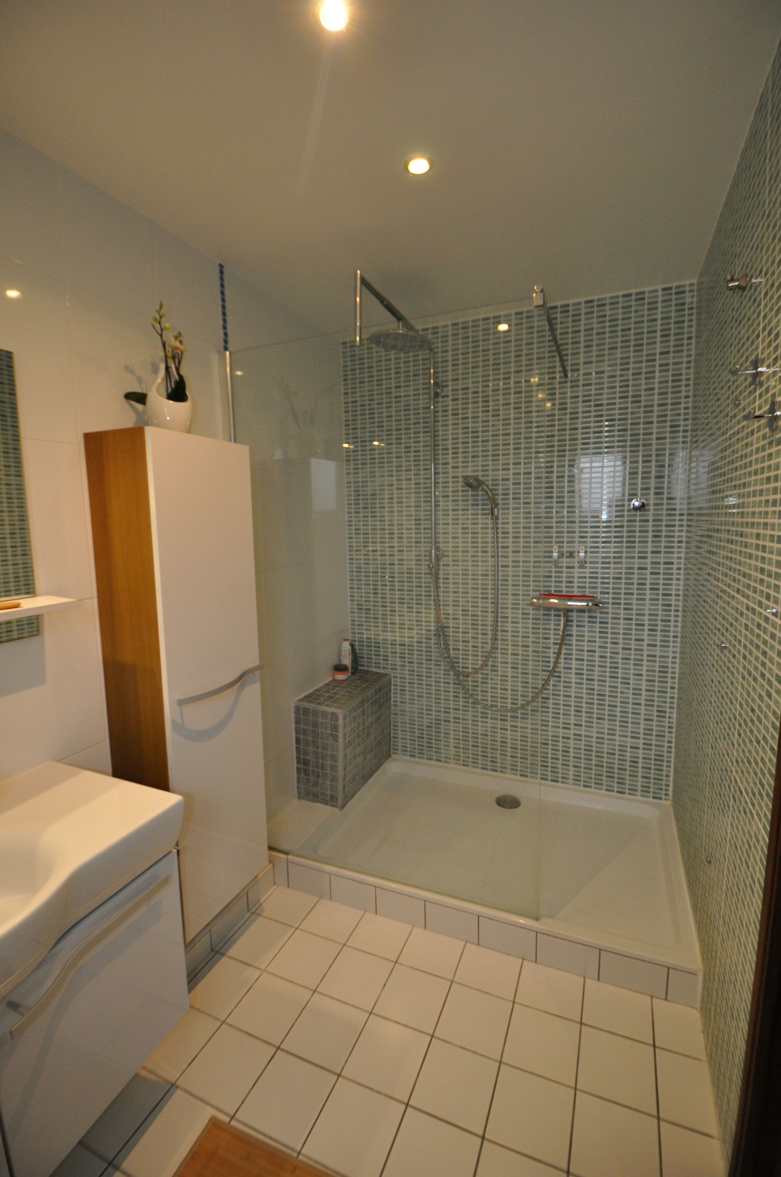 Douche, sèche-cheveux, serviettes fournies, savon