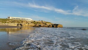 Beach nearby, sun loungers