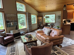 TV, fireplace, DVD player, books