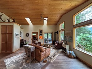 TV, fireplace, DVD player, books