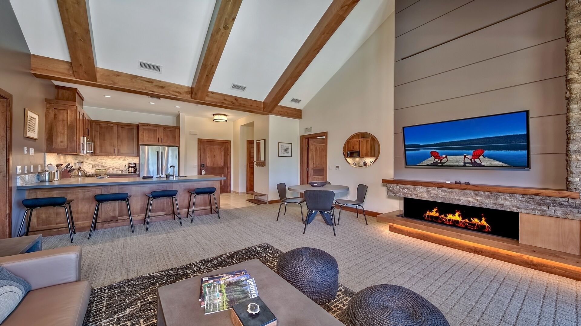 TV, fireplace