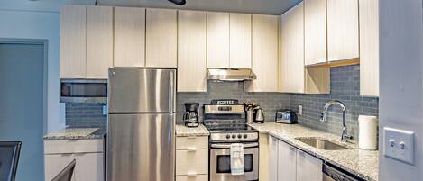 Fridge, microwave, oven, dishwasher