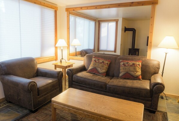 Una televisión, una chimenea, videojuegos, un reproductor de DVD