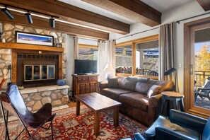 TV, fireplace, DVD player, stereo - Plaza Condo With Mtn View - Sleeps 6! by RedAwning (Crested Butte)