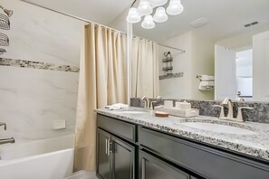 Shower, towels, soap, shampoo