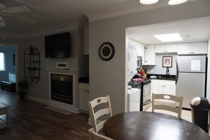 Fridge, microwave, dishwasher, coffee/tea maker