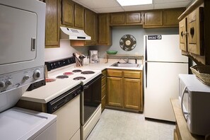 Fridge, microwave, dishwasher, coffee/tea maker