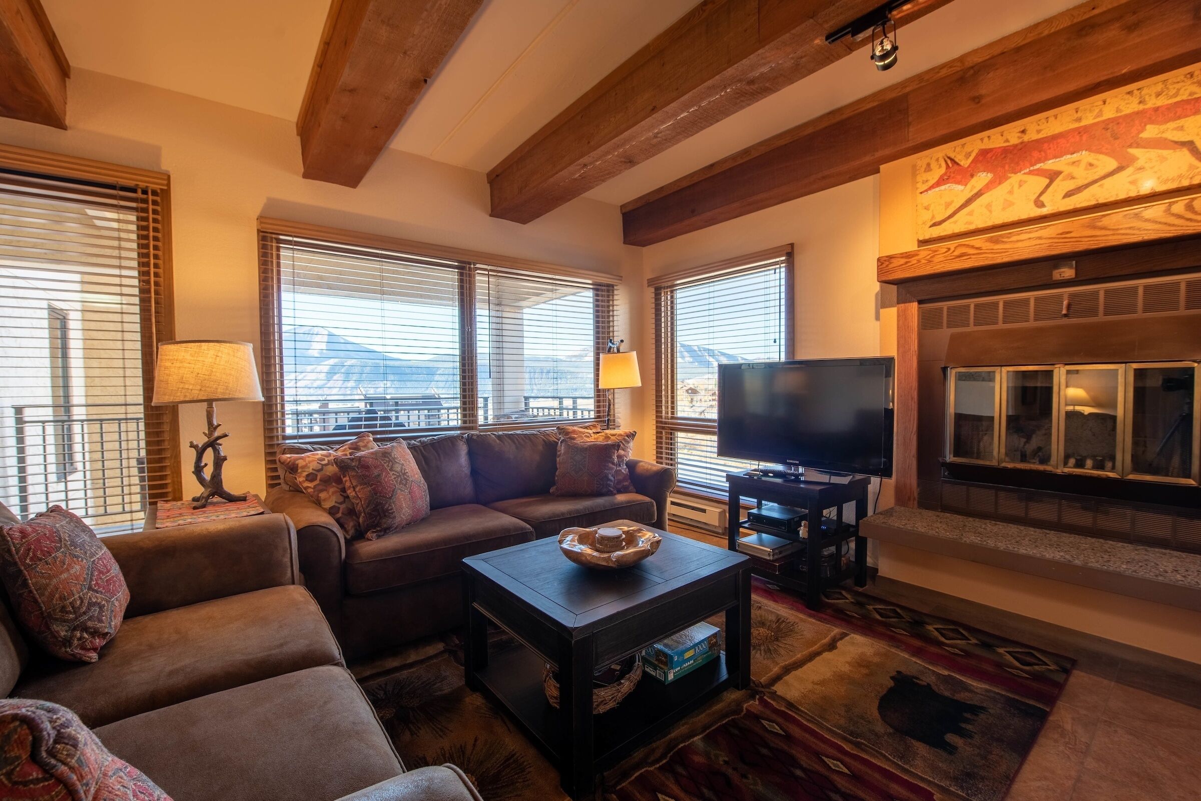 TV, fireplace