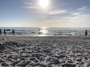 Plage à proximité, chaises longues, serviettes de plage