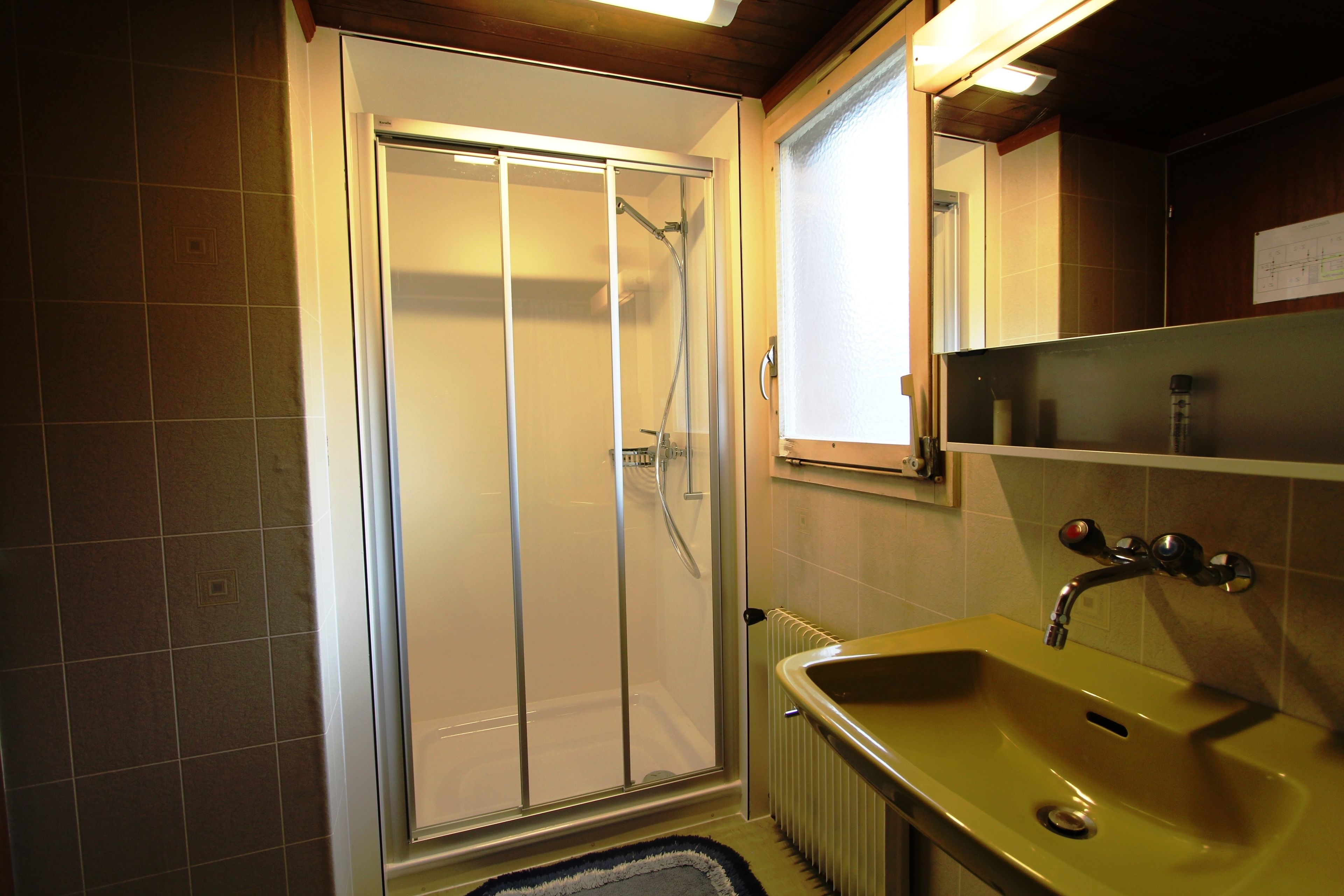 shower, slippers, towels