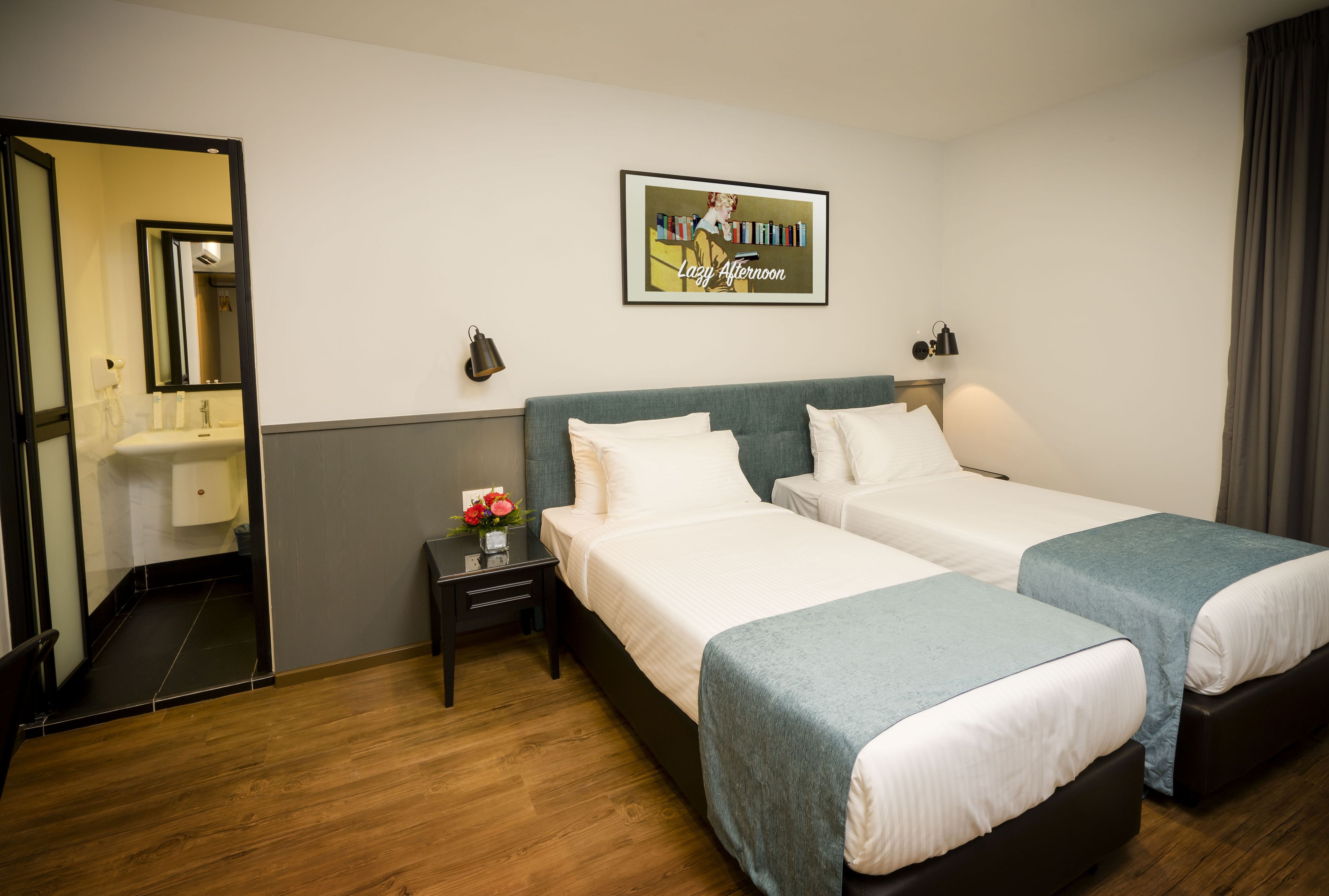 Desk, free WiFi, bed sheets