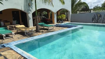 Outdoor pool, pool loungers