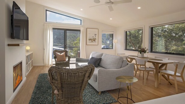 Design Chalet, 2 Bedrooms | Living area | Flat-screen TV - Grasmere Chalet (Crackenback)