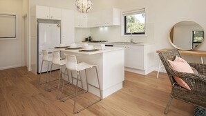 Design Chalet, 2 Bedrooms | Private kitchen | Coffee/tea maker, full-size fridge, microwave, oven - Grasmere Chalet (Crackenback)