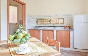 Fridge, microwave, stovetop, cookware/dishes/utensils