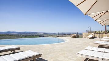 Seasonal outdoor pool, open 8:00 AM to 8:00 PM, pool umbrellas