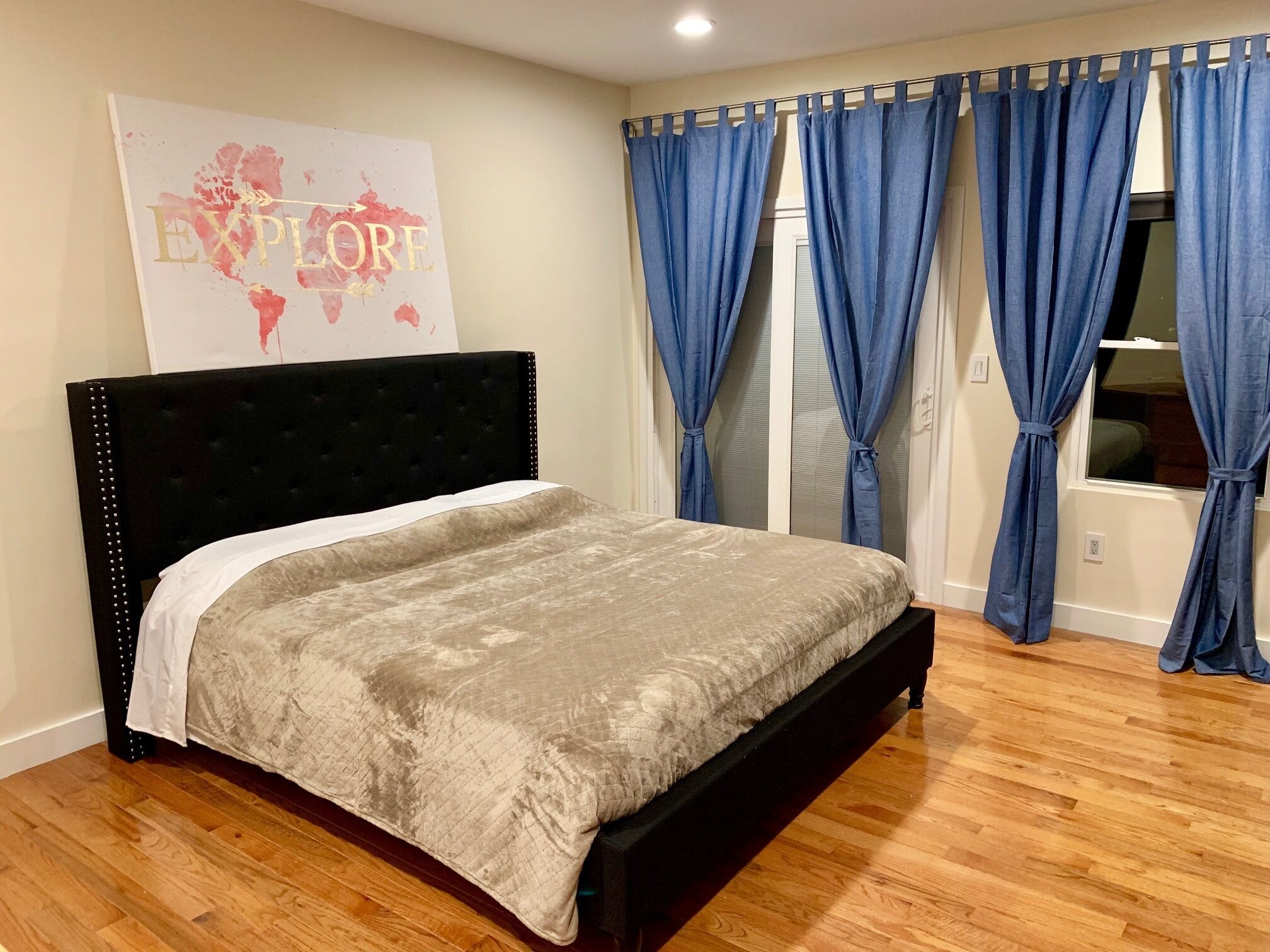 4 bedrooms, memory foam beds, desk, iron/ironing board