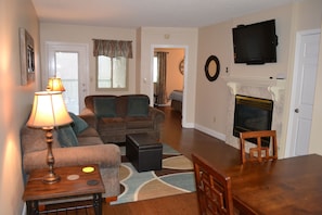 TV, fireplace