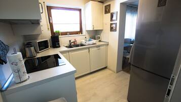 Kühlschrank, Mikrowelle, Herdplatte, Geschirrspüler