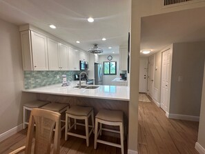 Fridge, microwave, oven, dishwasher