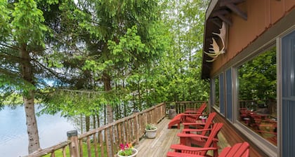 Waterfront Moose Cabin on Lake Colby, Saranac Lake, Deck overlooking Lake Colby