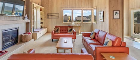 Smart TV, fireplace, DVD player, video library