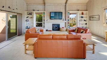 Una Smart TV, una chimenea, un reproductor de DVD, una videoteca