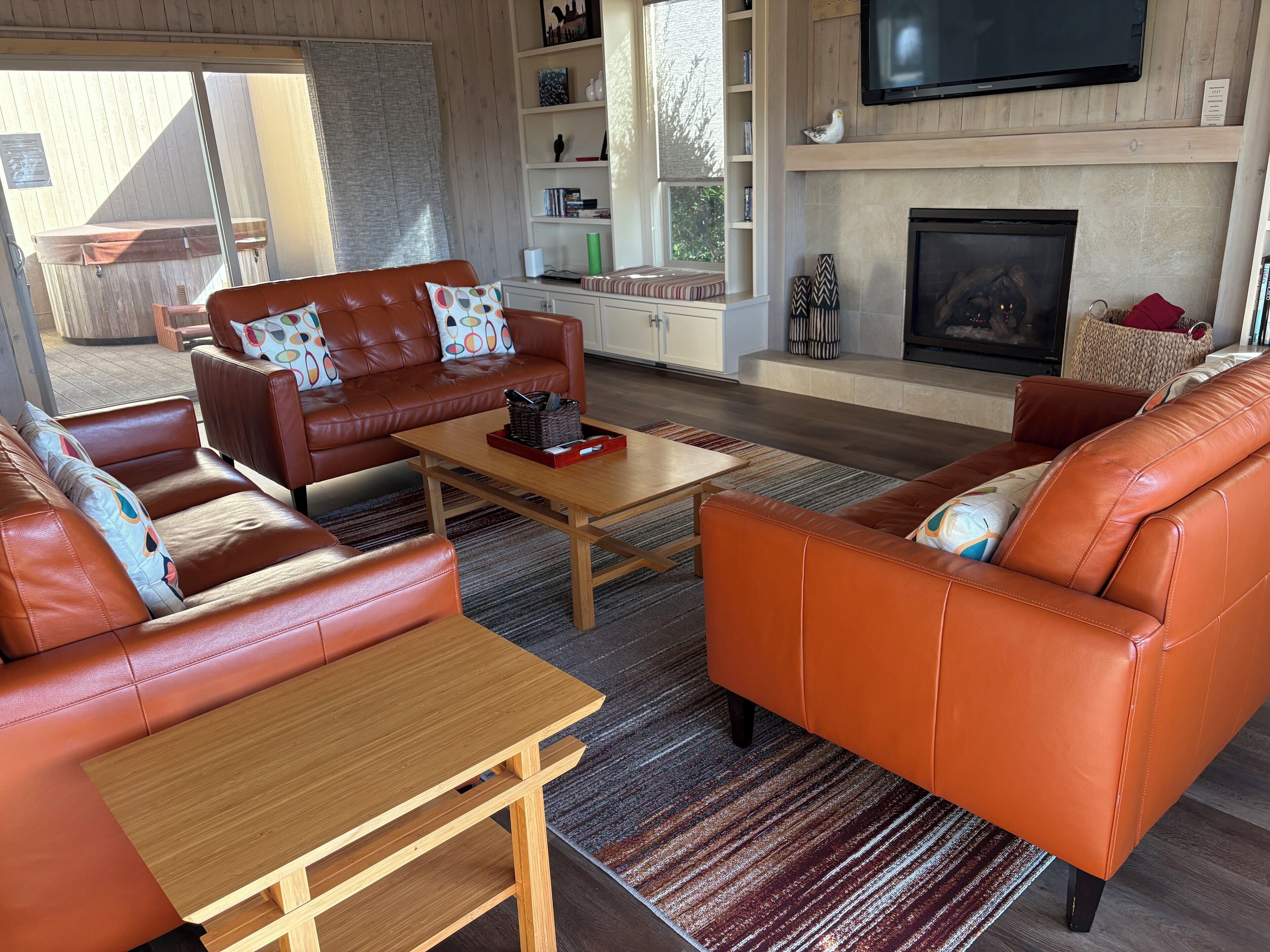 Smart TV, fireplace, DVD player, video library