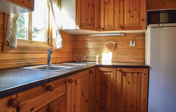 Fridge, stovetop, dishwasher, coffee/tea maker
