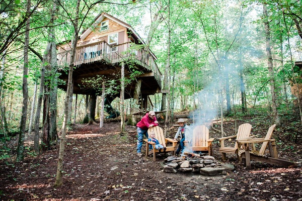 Fire pit location below the treehouse next to kids Zipline