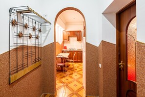 Apartment | Private kitchen | Fridge, microwave, stovetop, electric kettle - Apartments with bedrooms at the center (Lviv)