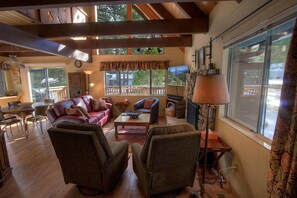 Cabin, Multiple Beds, Fireplace | Living area | Flat-screen TV, fireplace - Coyote Den (South Lake Tahoe)