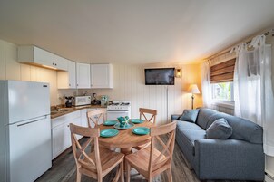 华丽开间, 1 张特大床和 1 张沙发床, 无烟房 (Cottage King Efficiency) | 起居区 | 32-英寸纯平电视（配备有线频道）、电视、iPod 基座