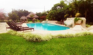 Outdoor pool, pool umbrellas