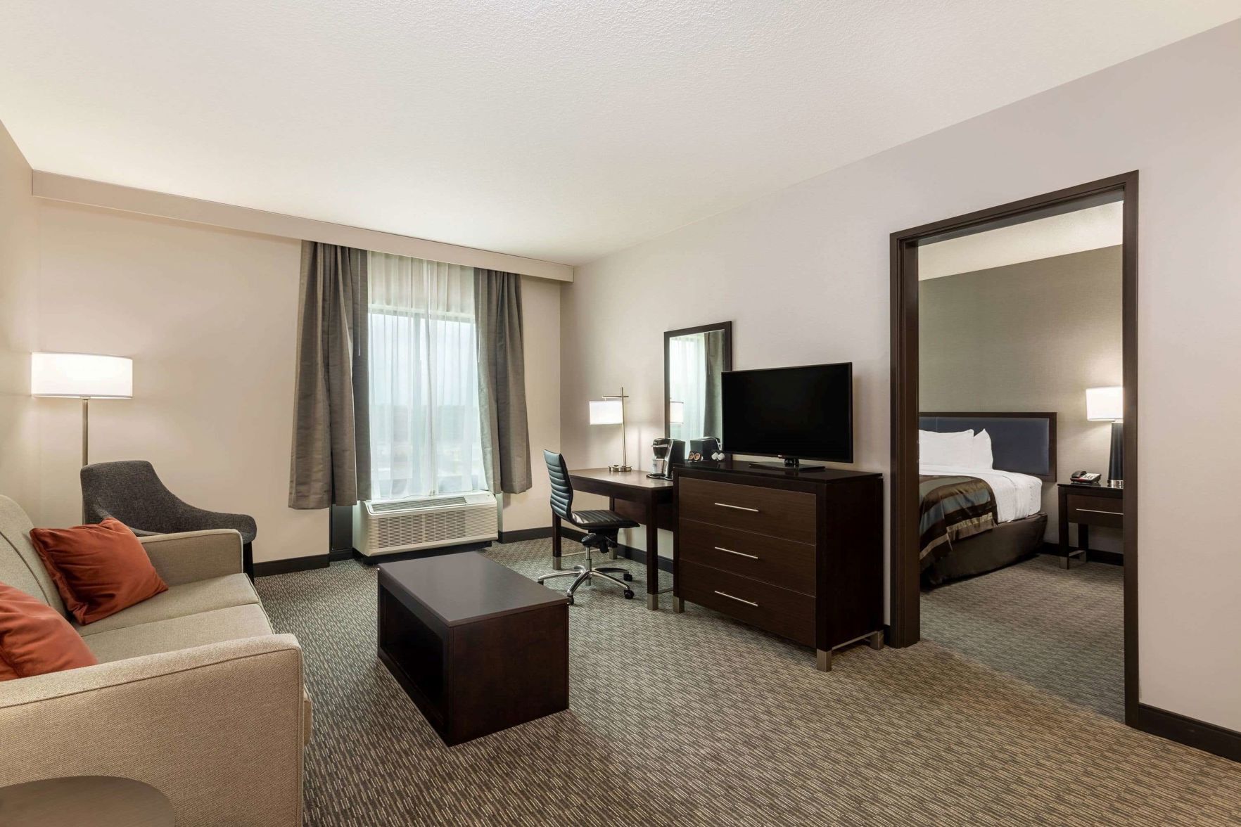 Premium bedding, pillow-top beds, desk, blackout curtains
