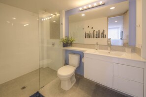 Douche, sèche-cheveux, serviettes fournies, papier toilette
