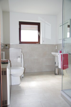 Shower, hair dryer, towels, soap - Nice central apartment with S-Bahn connection to Heidelberg and castle view (Hirschhorn (Neckar))