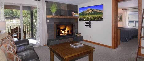 TV, fireplace, offices