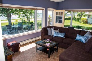 TV connectée, cheminée, livres