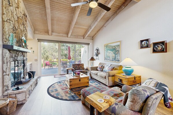 Televisio, DVD-soitin, kirjoja, videokirjasto