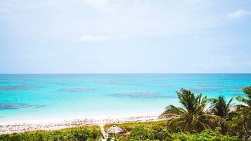 On the beach, sun-loungers, beach towels