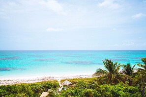 A beach with clear turquoise water, a sandy shore, and lush greenery. - Coral Beachside - Private Beach Resort (Greenwood)