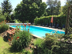 Outdoor pool, sun loungers