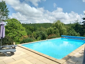 Outdoor pool, sun loungers - Cote du Grel cottage 4/5, pool, private garden & balcony, fantastic location (Domme)