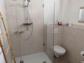 Dusche, Haartrockner, Handtücher, Seife