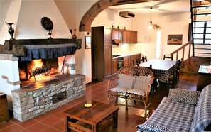 TV, fireplace